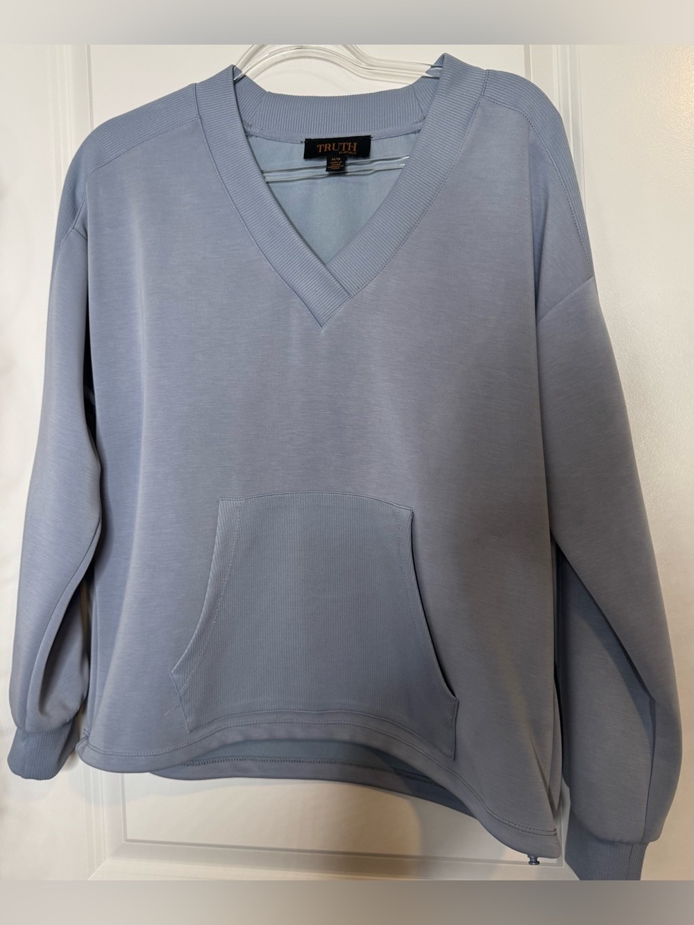 Truth Light Blue V-Neck long sleeve Kangaroo Pocket Sweater adjustable waist MD